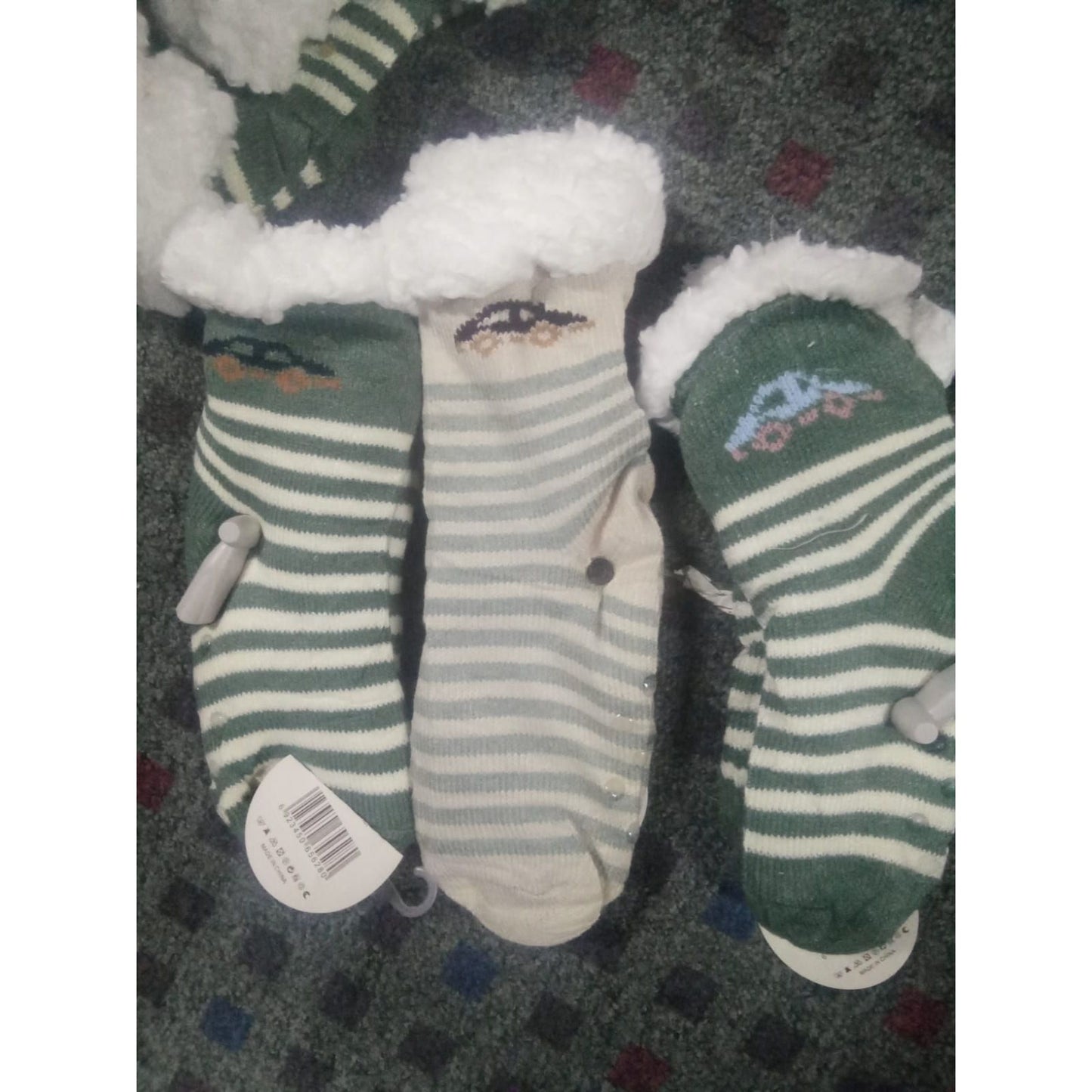 Kids Stripe & Car Winter Non Slip Socks