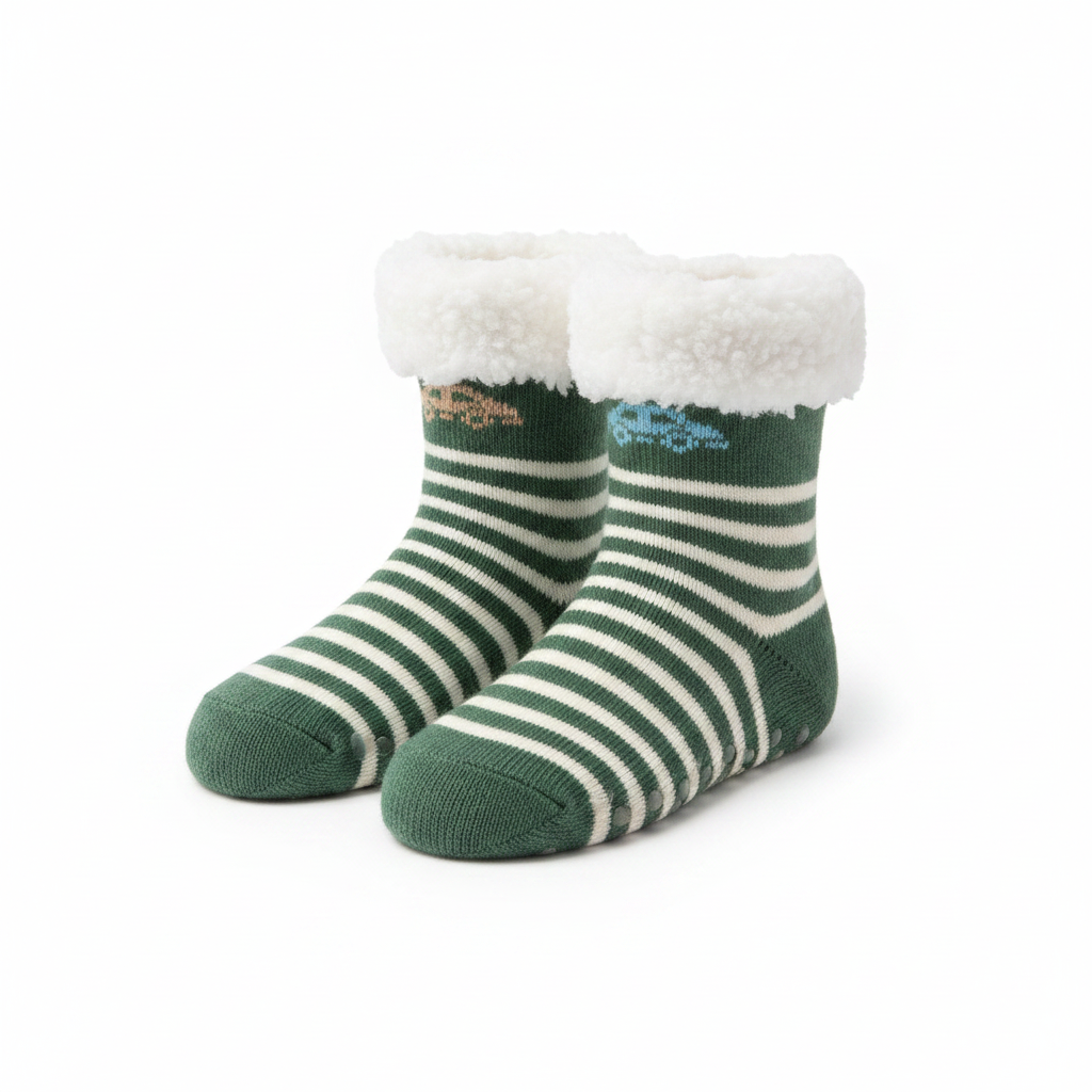 Kids Stripe & Car Winter Non Slip Socks