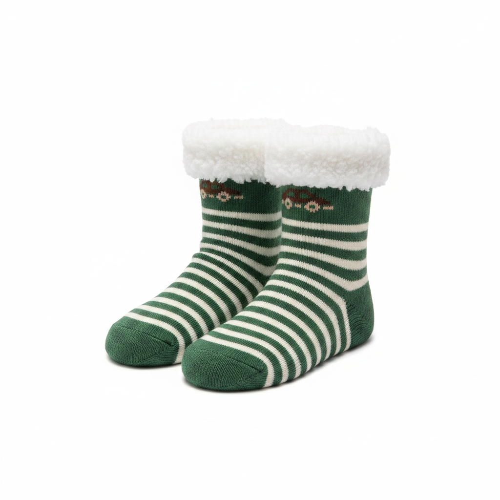 Kids Stripe & Car Winter Non Slip Socks