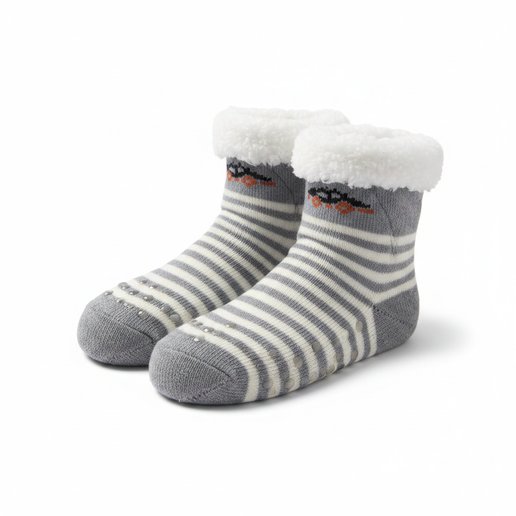 Kids Stripe & Car Winter Non Slip Socks