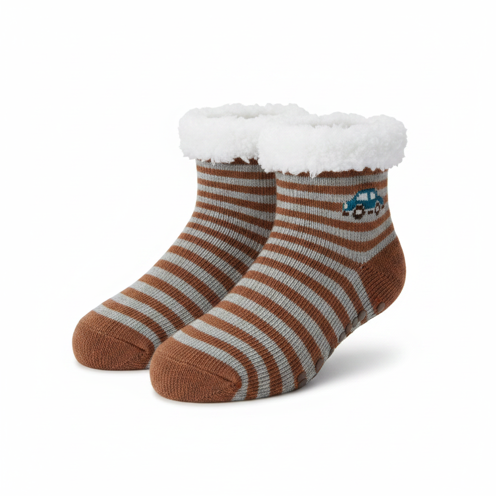Kids Stripe & Car Winter Non Slip Socks