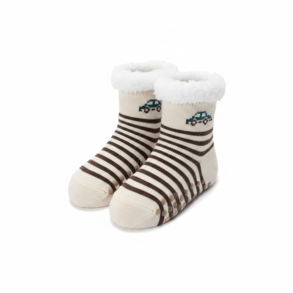 Kids Stripe & Car Winter Non Slip Socks