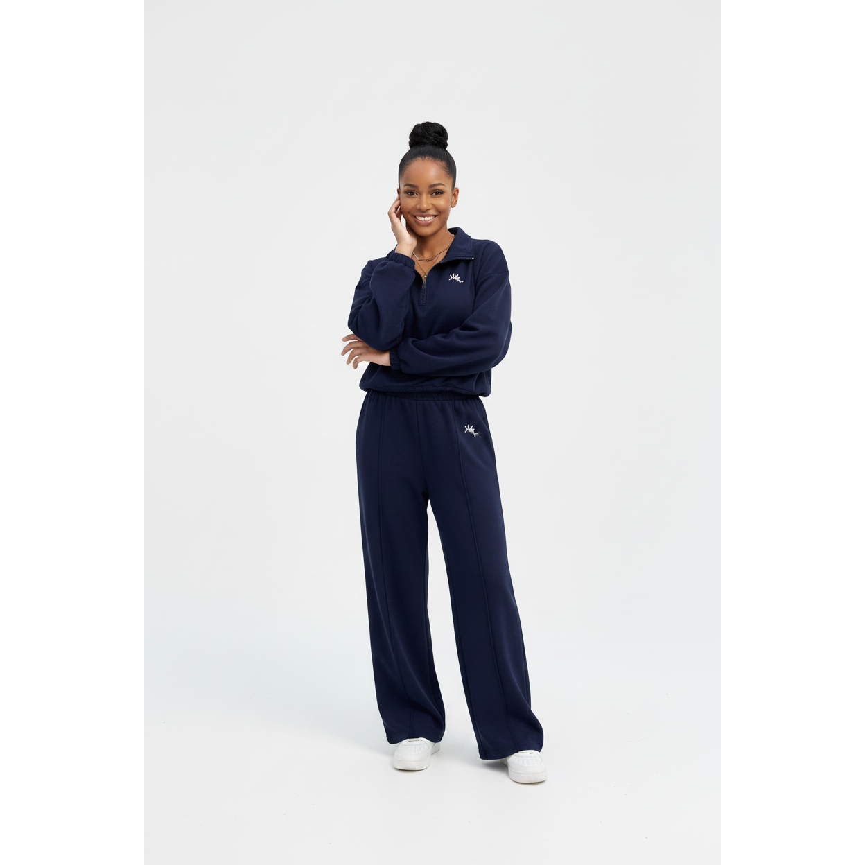 Casual Wide Leg Half-Zip Tracksuit Set