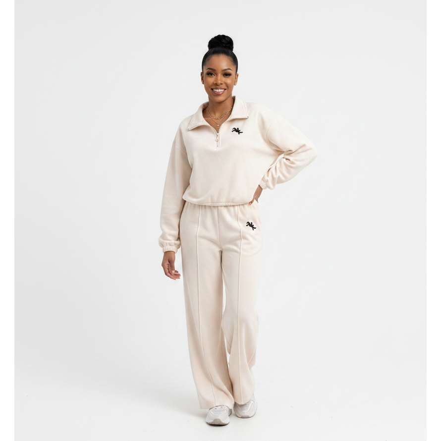 Casual Wide Leg Half-Zip Tracksuit Set