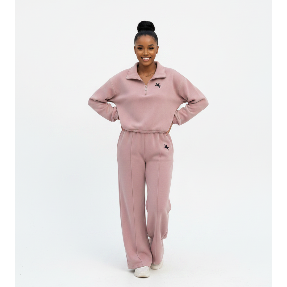 Casual Wide Leg Half-Zip Tracksuit Set