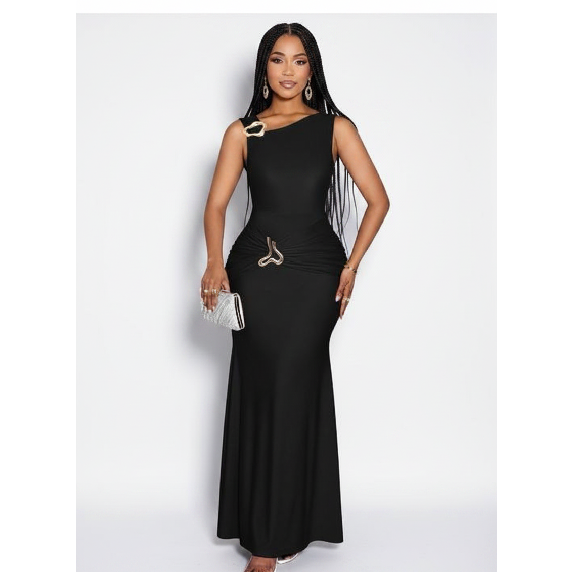 Elegant Sleeveless Ruched Maxi Dress