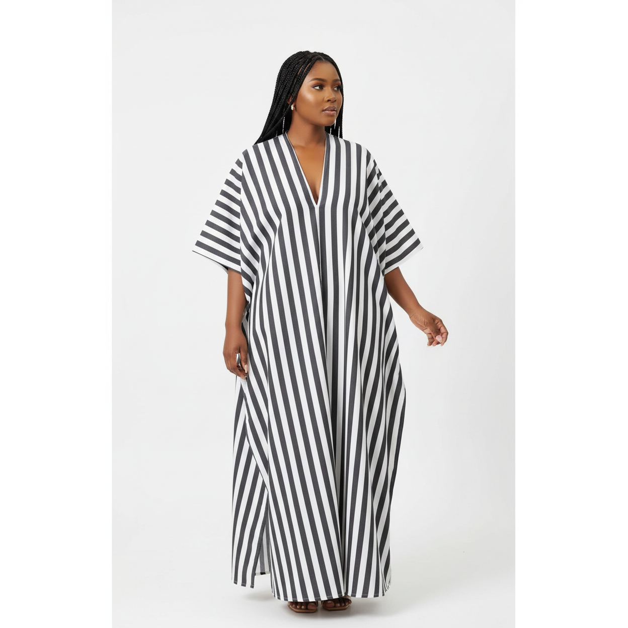 Oversized V-Neck Striped Maxi Dress