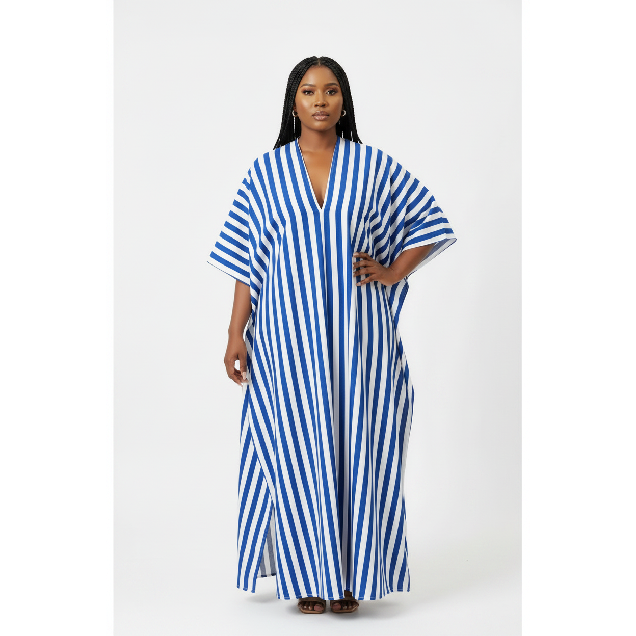 Oversized V-Neck Striped Maxi Dress