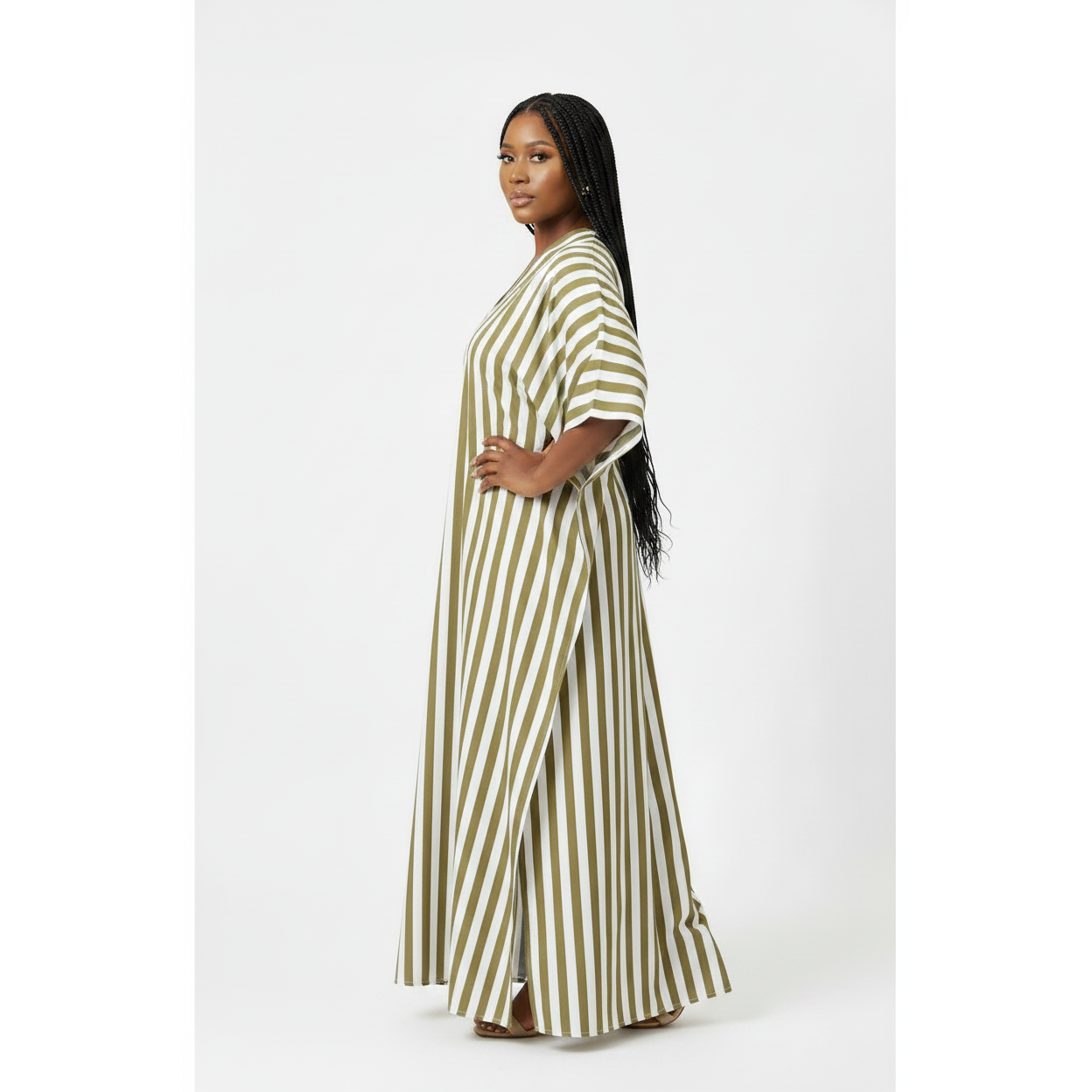Oversized V-Neck Striped Maxi Dress