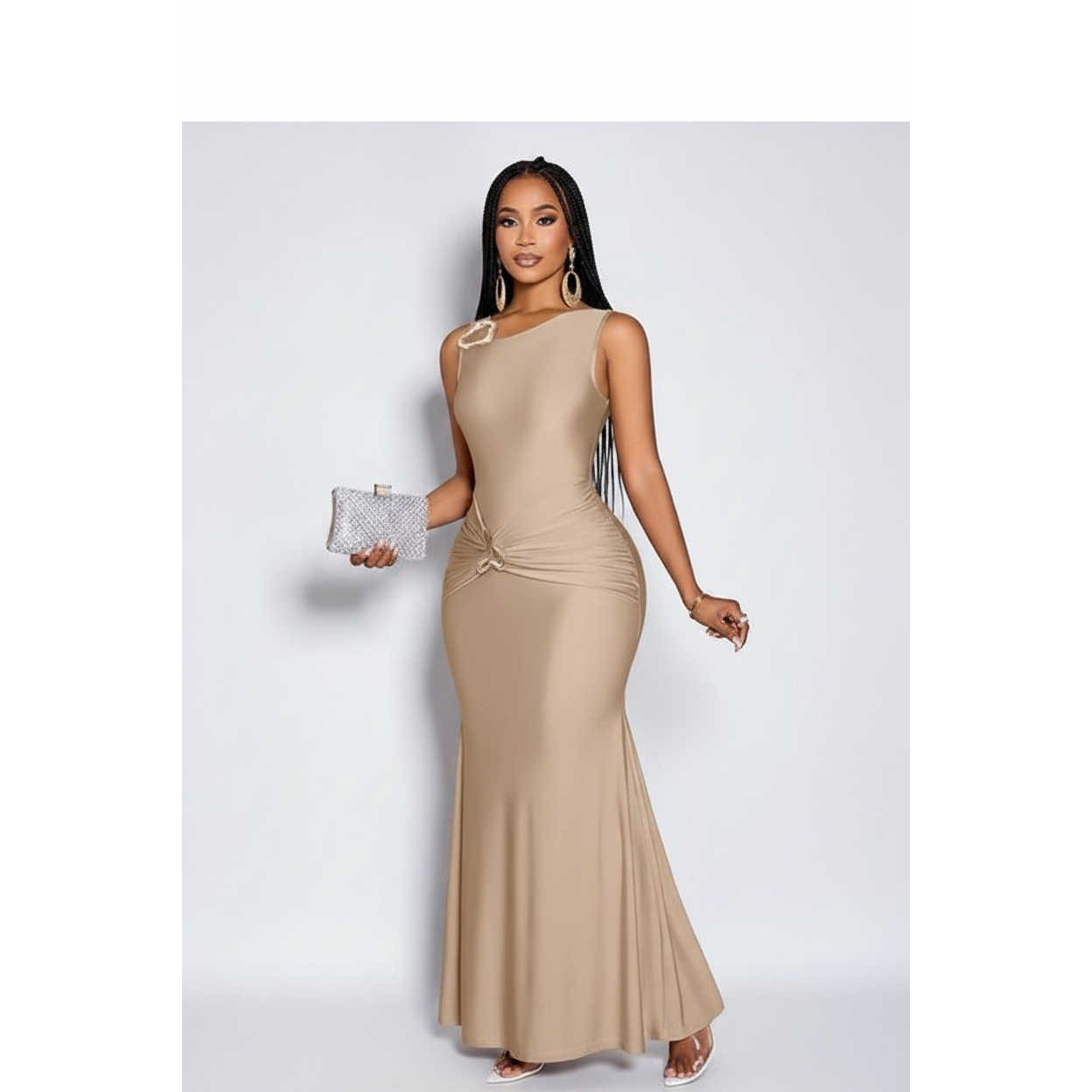 Elegant Sleeveless Ruched Maxi Dress