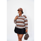 Striped Long Sleeve Oversized Polo Top