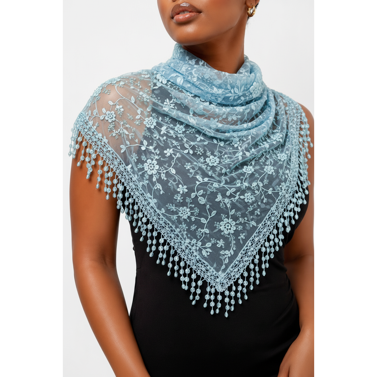 Lace Tassel Floral Triangle Scarf Shawl