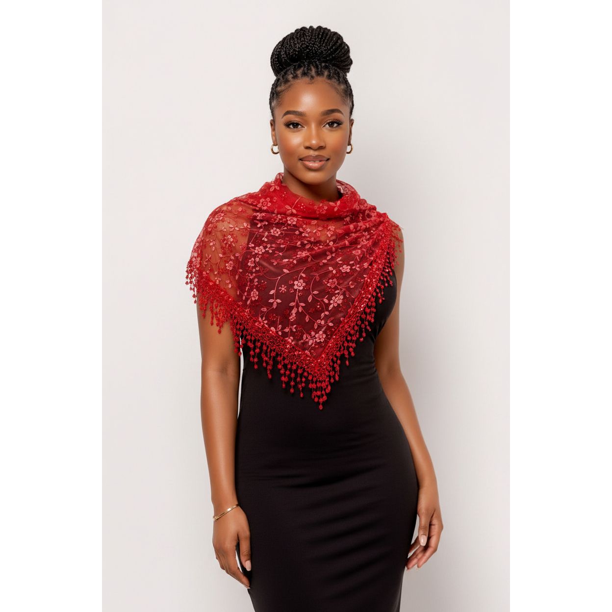 Lace Tassel Floral Triangle Scarf Shawl
