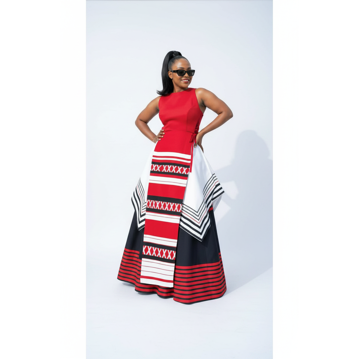 Red Black and White African Inspired Maxi Sleeveless Dress