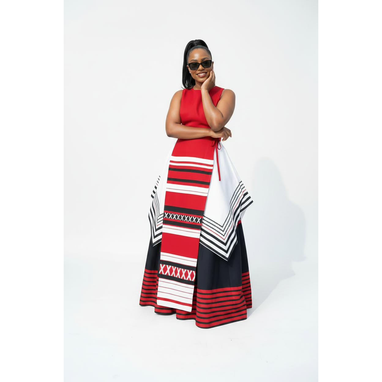 Red Black and White African Inspired Maxi Sleeveless Dress