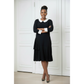 Black Pleated Hem White Collar Long Sleeve Dress