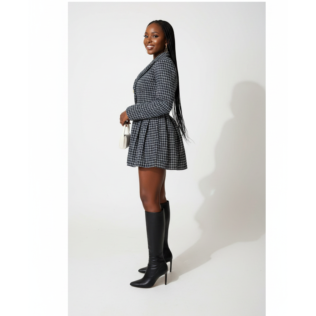 Double Breasted Check Mini Blazer Dress