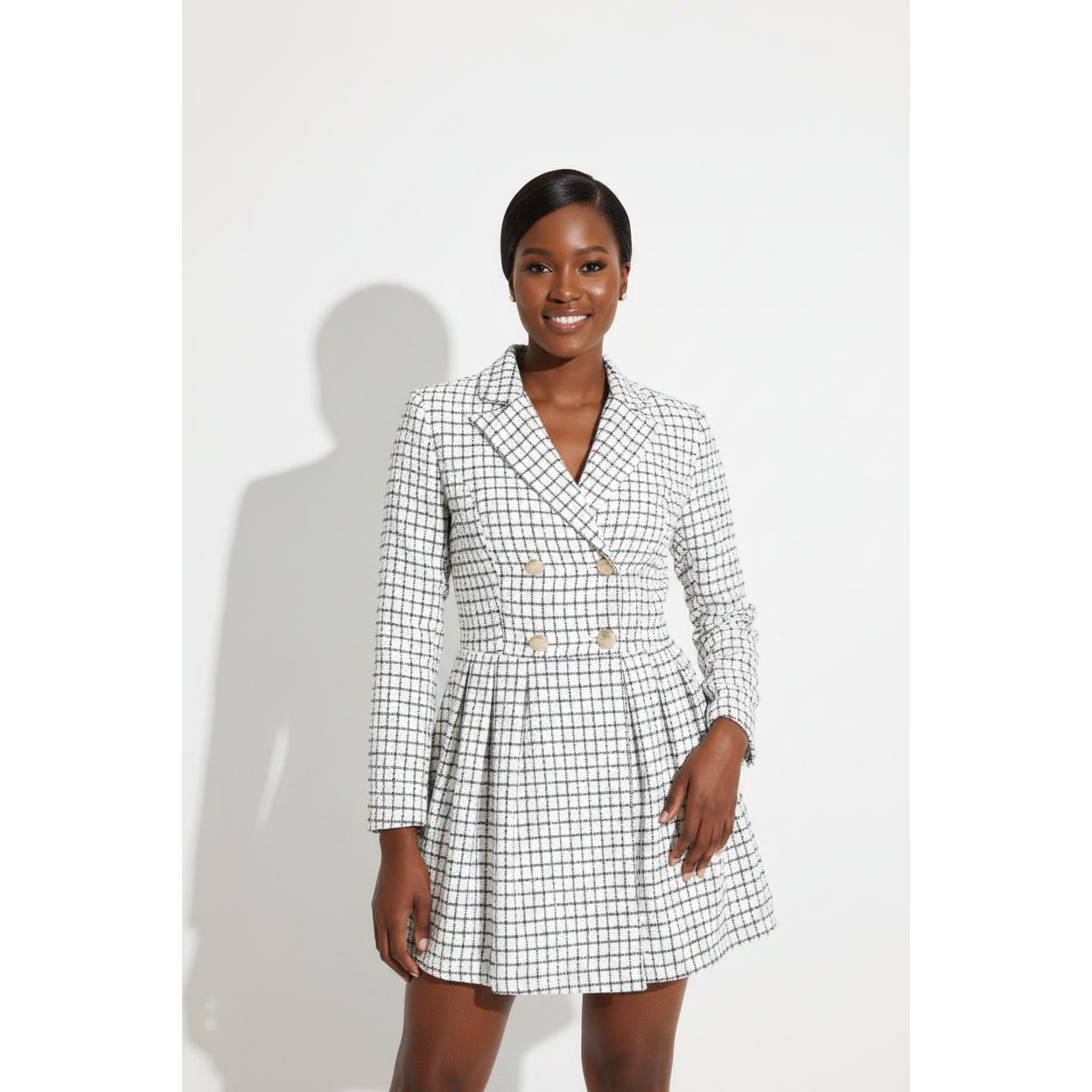 Double Breasted Check Mini Blazer Dress