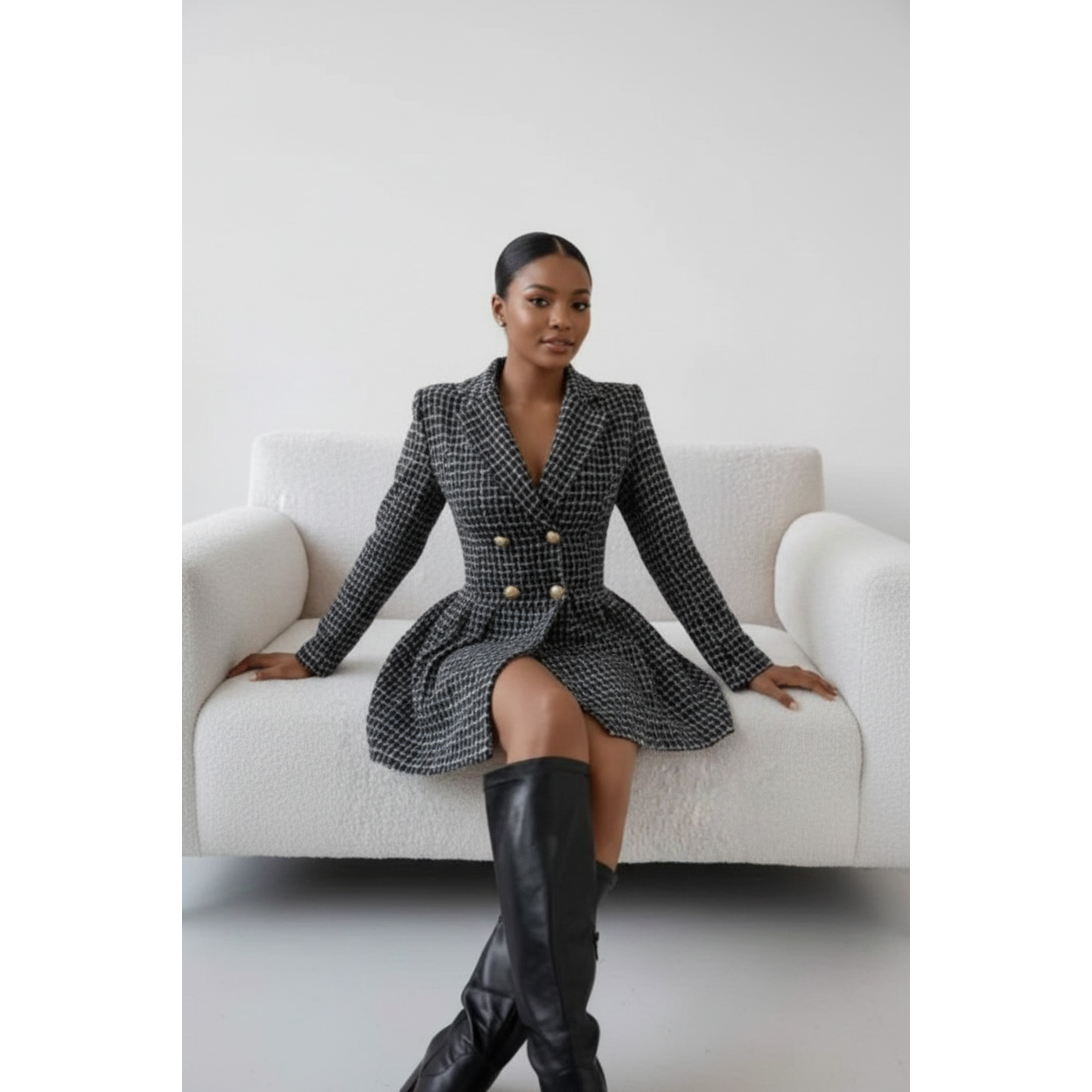 Double Breasted Check Mini Blazer Dress