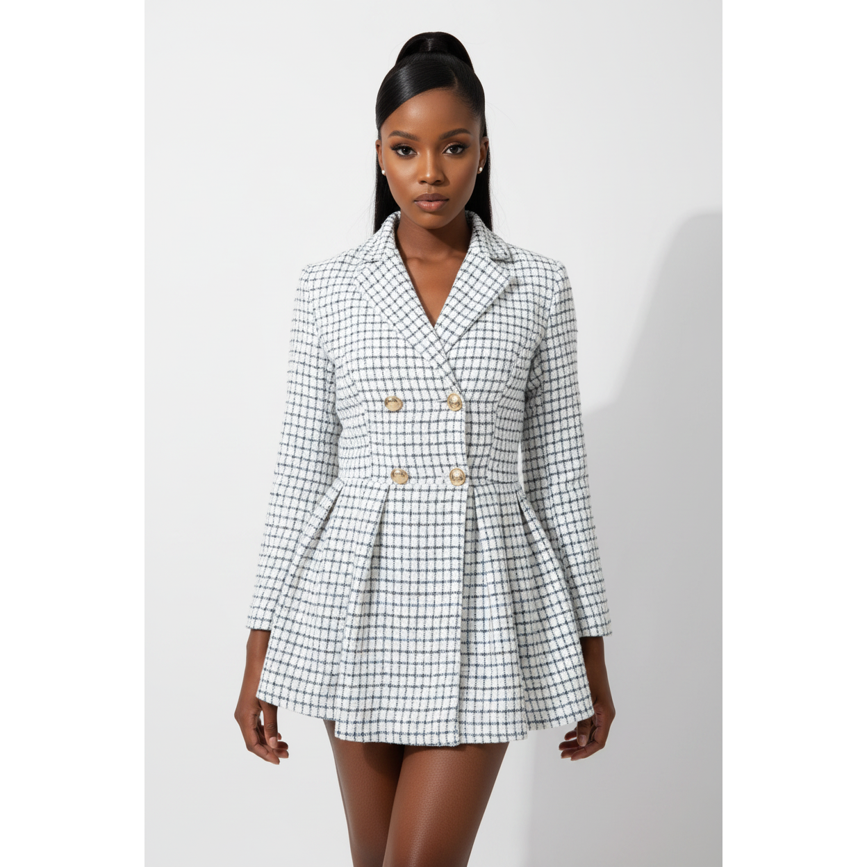 Double Breasted Check Mini Blazer Dress
