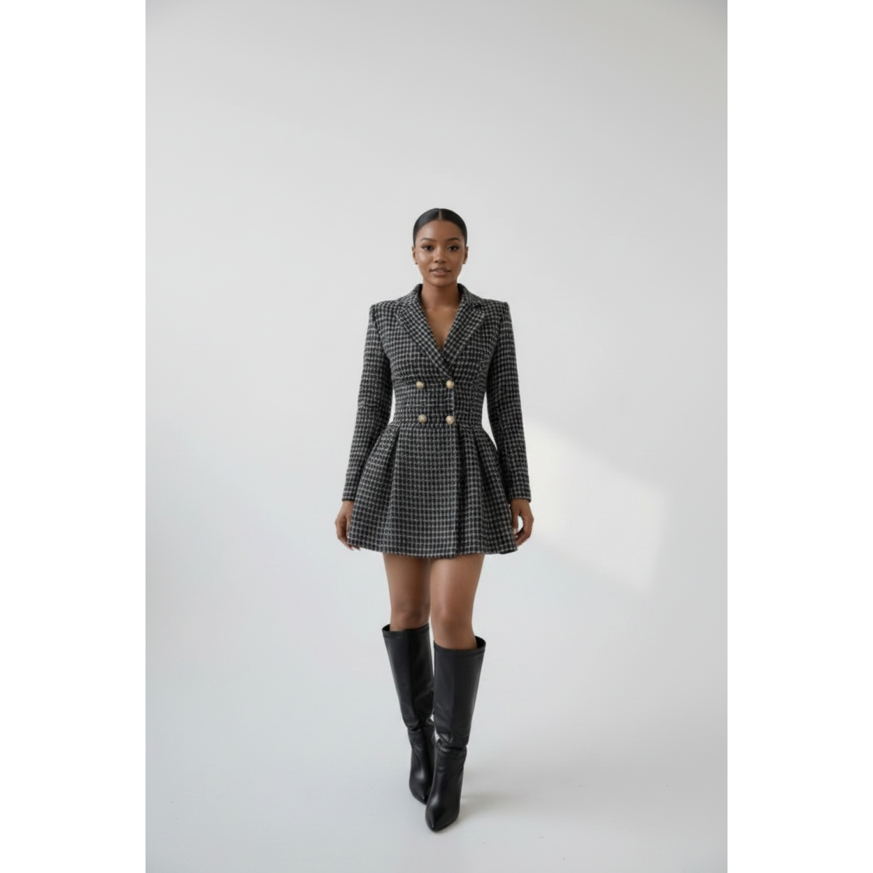 Double Breasted Check Mini Blazer Dress