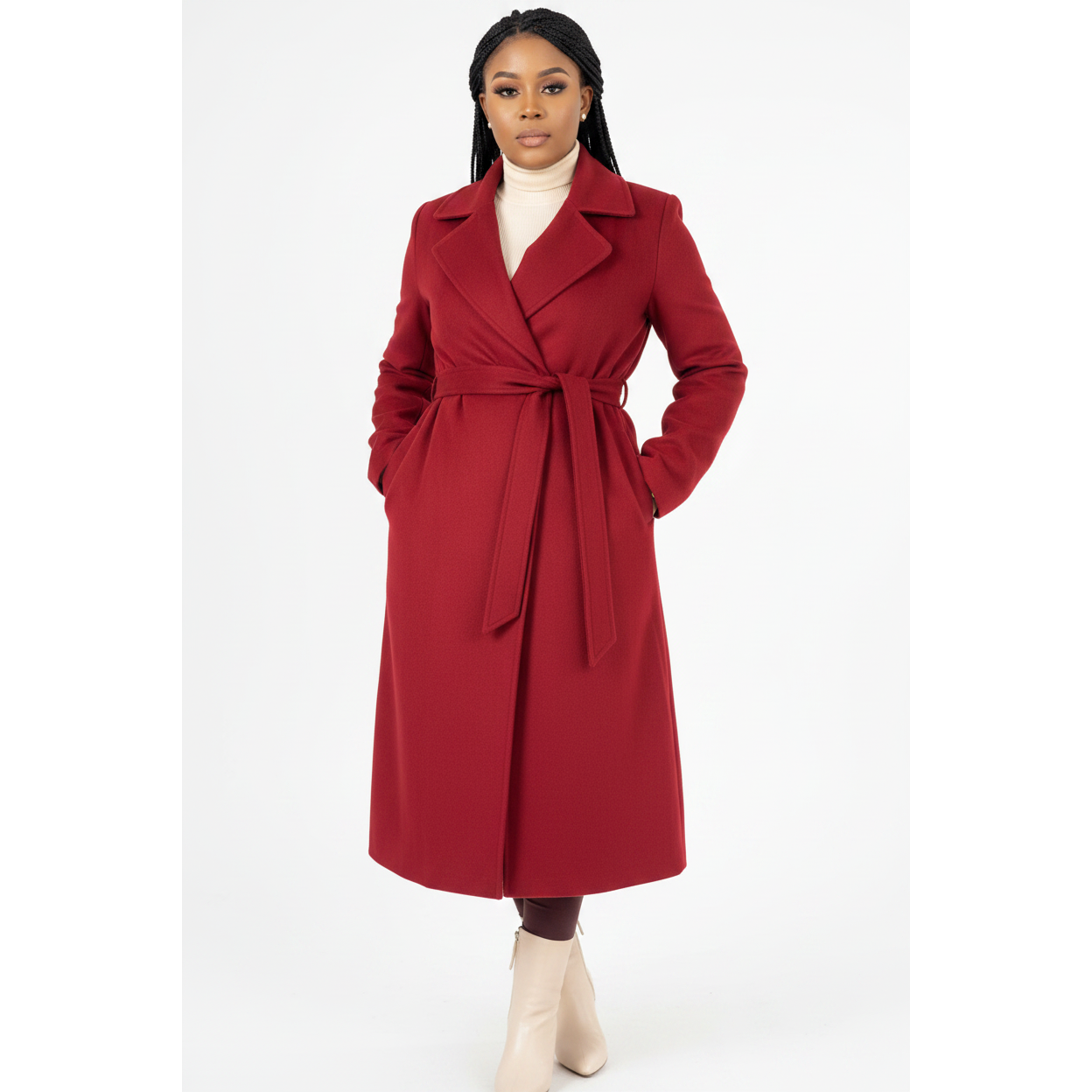 Long Belted Elegant Winter Wrap Trench Coat