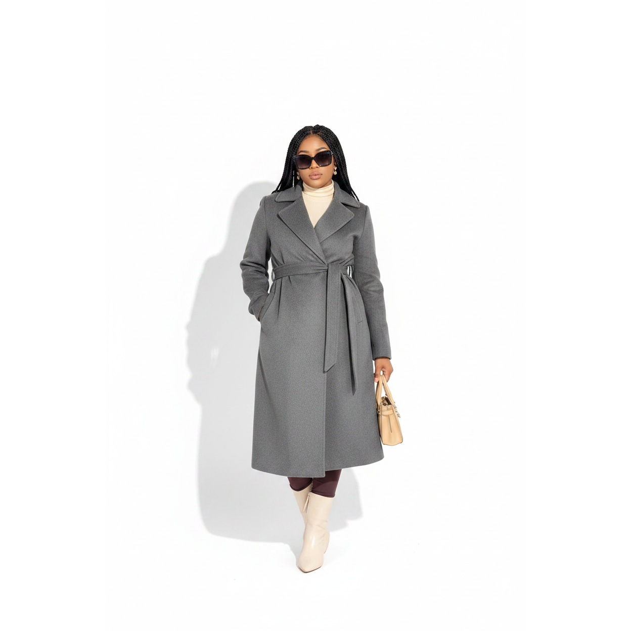 Long Belted Elegant Winter Wrap Trench Coat