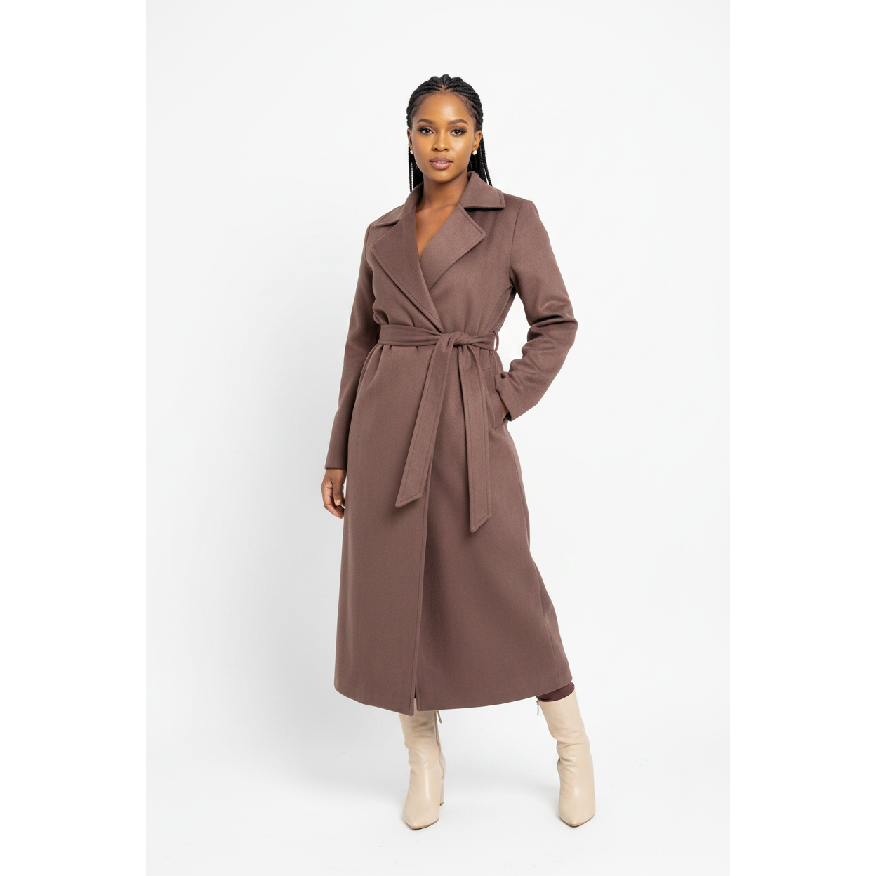 Long Belted Elegant Winter Wrap Trench Coat