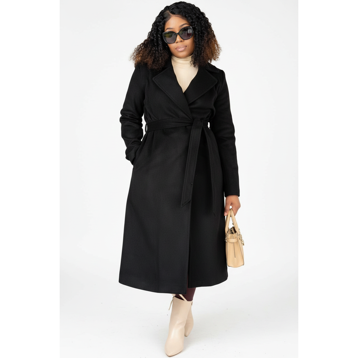 Long Belted Elegant Winter Wrap Trench Coat