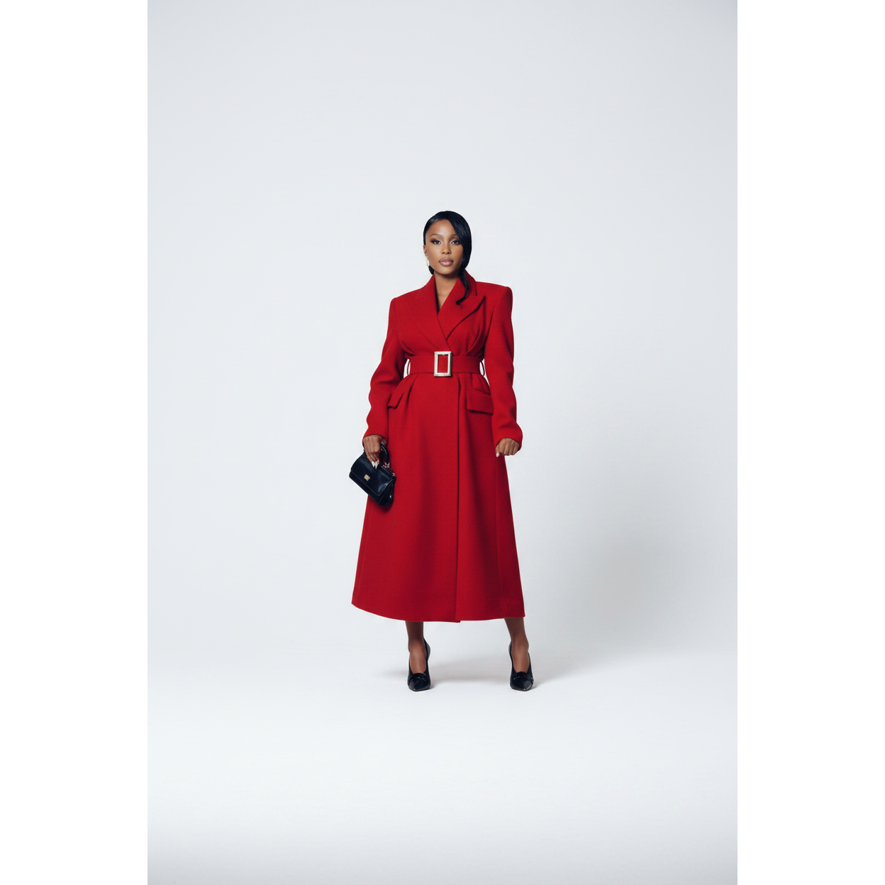 Elegant Buckle Waist Winter Long Belted Coat