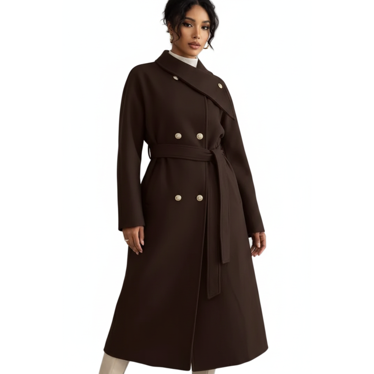 Double Breasted Winter Long Belted Trench Coat