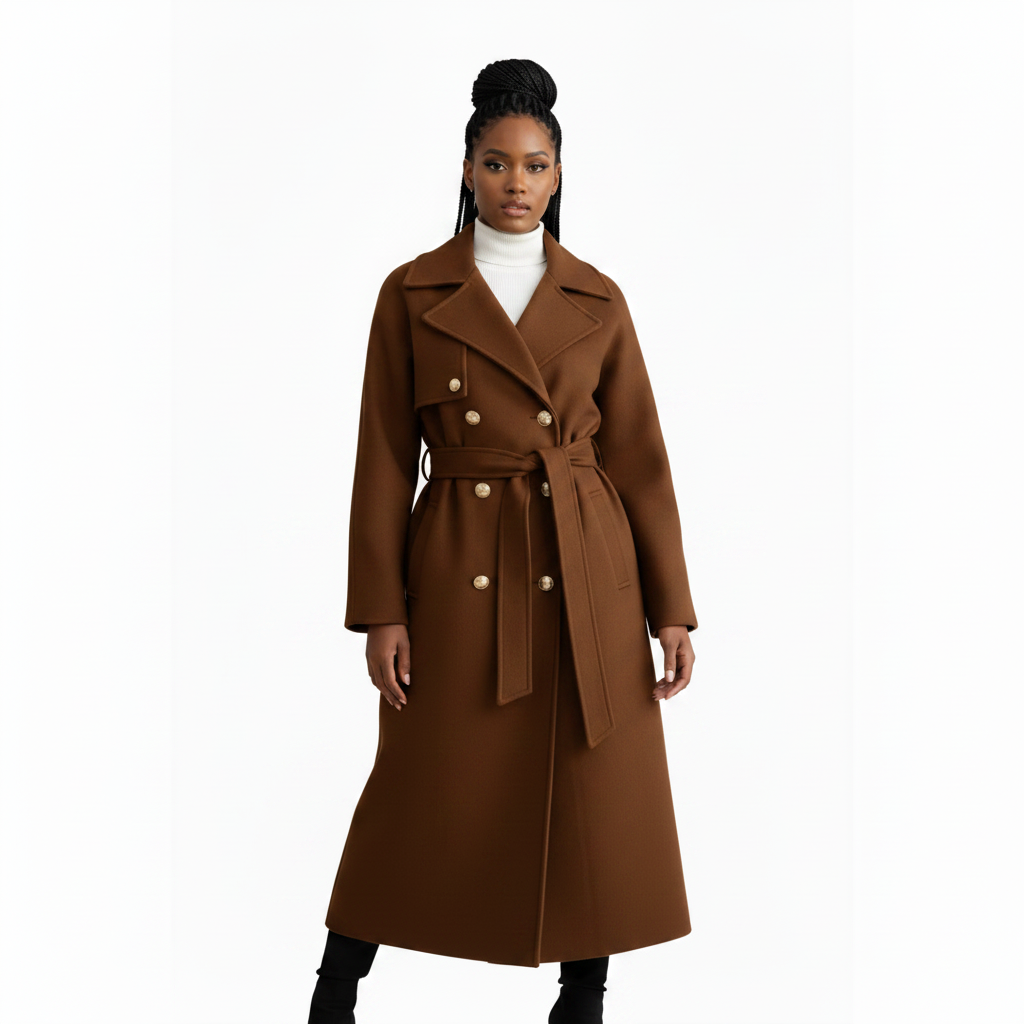 Double Breasted Winter Long Belted Trench Coat