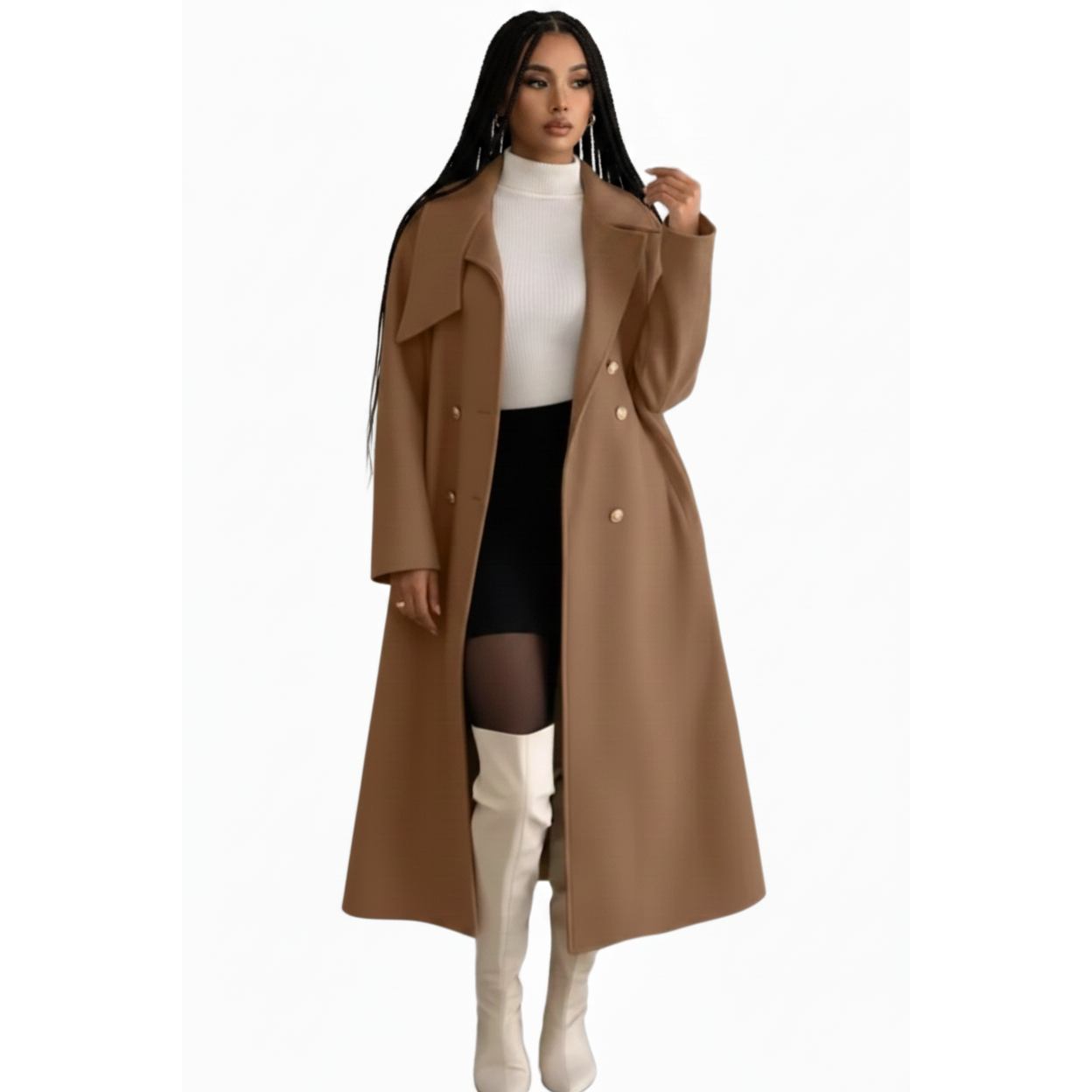 Double Breasted Winter Long Belted Trench Coat