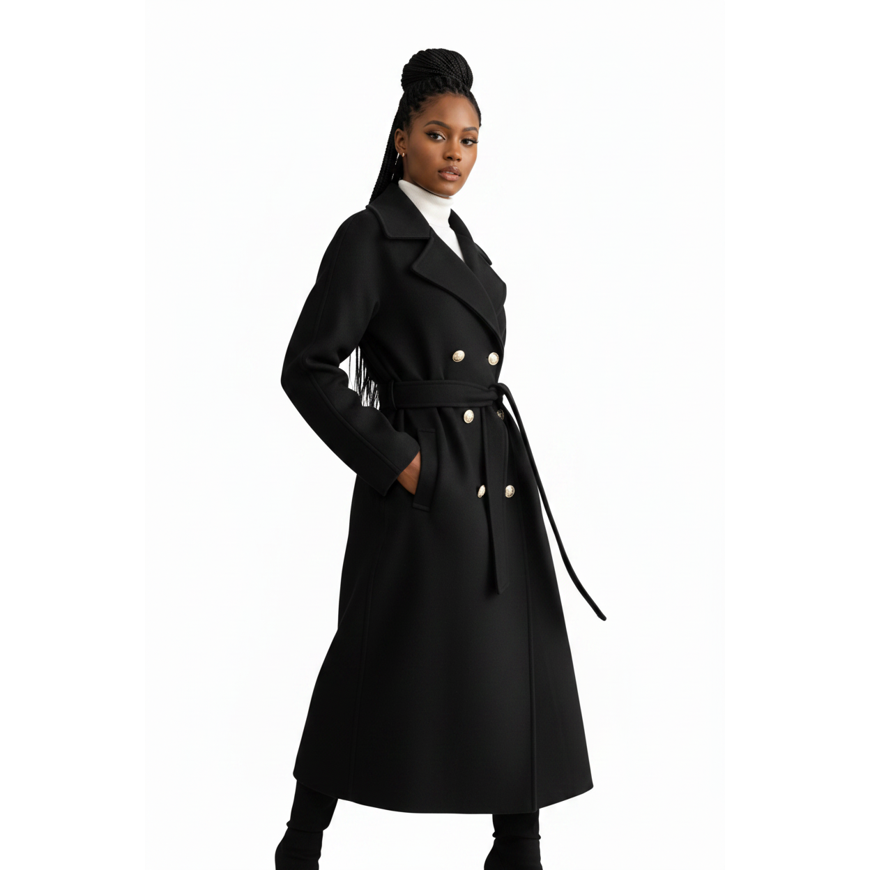 Double Breasted Winter Long Belted Trench Coat