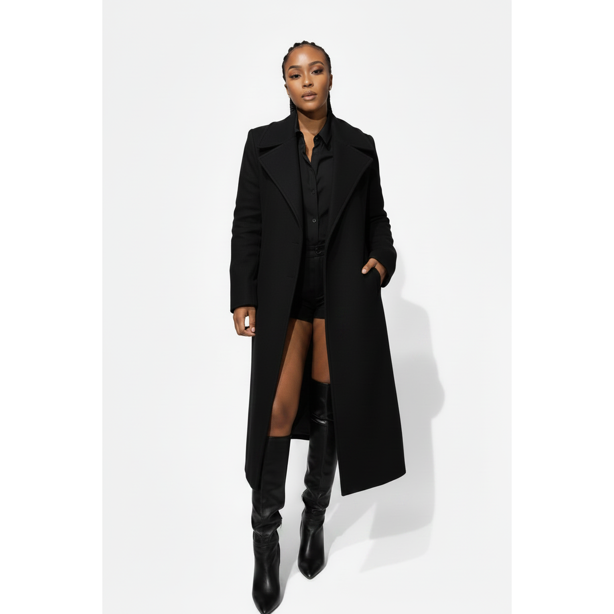 Longline Open Front Elegant Winter Trench Coat