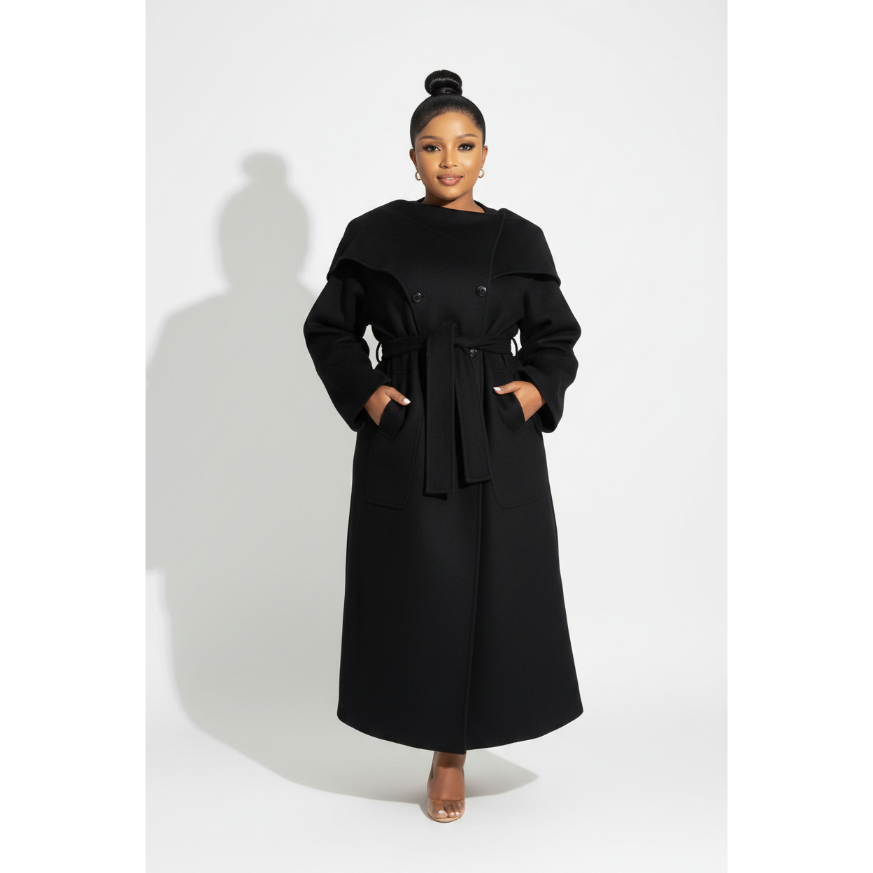 Cape Collar Belted Winter Trench Long Coat