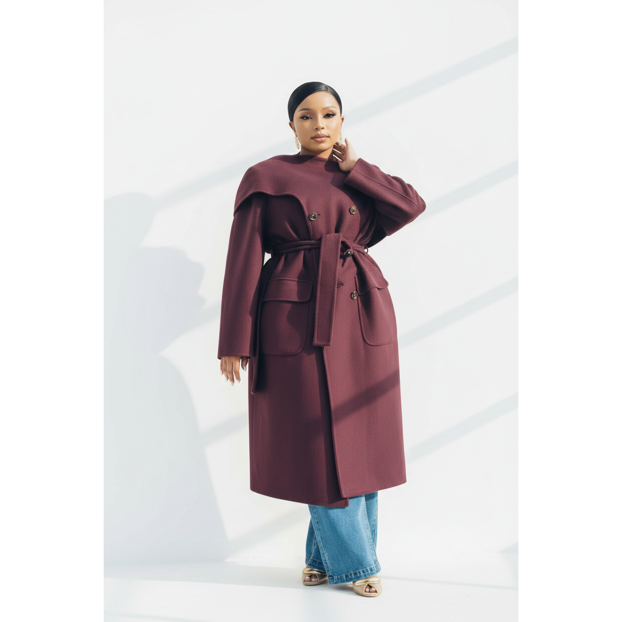 Cape Collar Belted Winter Trench Long Coat