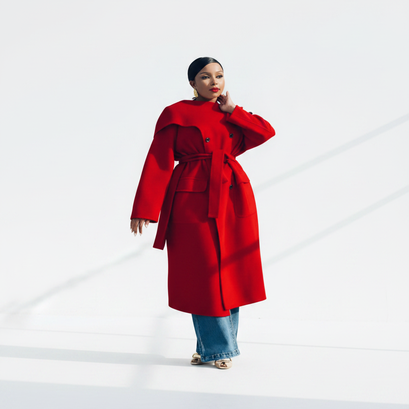 Cape Collar Belted Winter Trench Long Coat