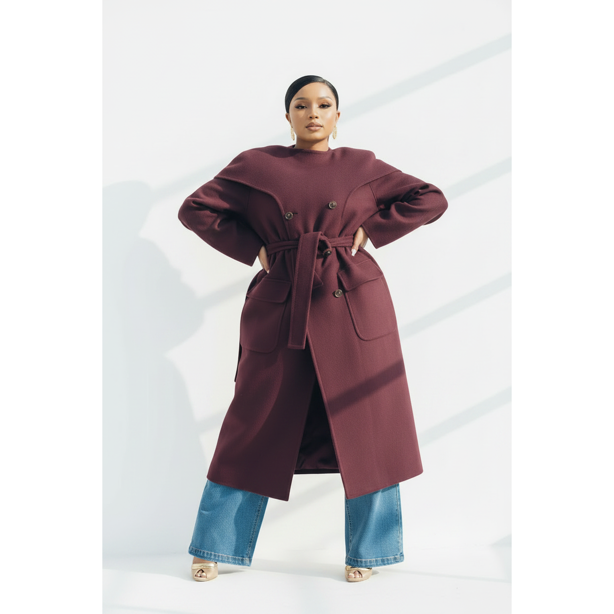 Cape Collar Belted Winter Trench Long Coat