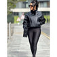 Faux Leather Oversized High Neck Biker Jacket