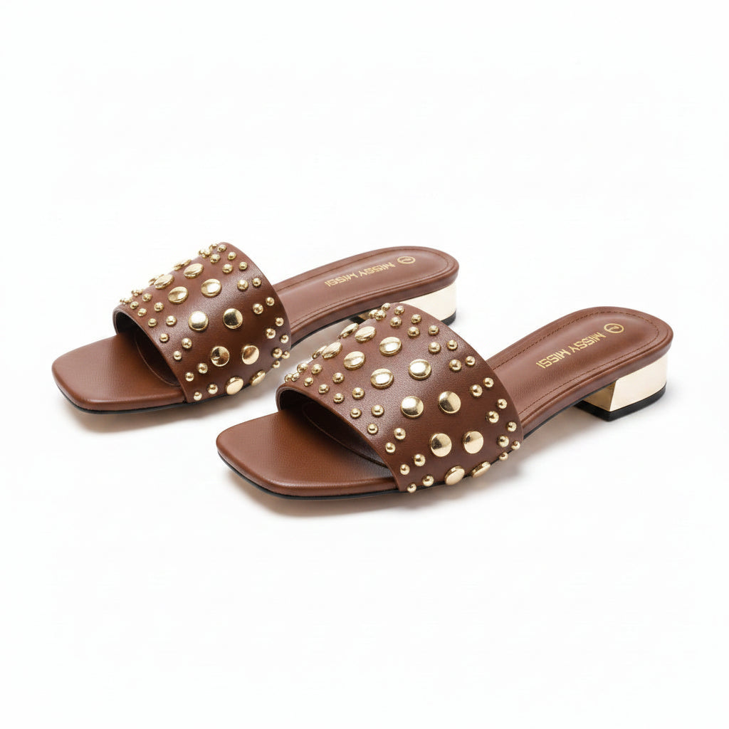 Slip On Studded Flat Sandals