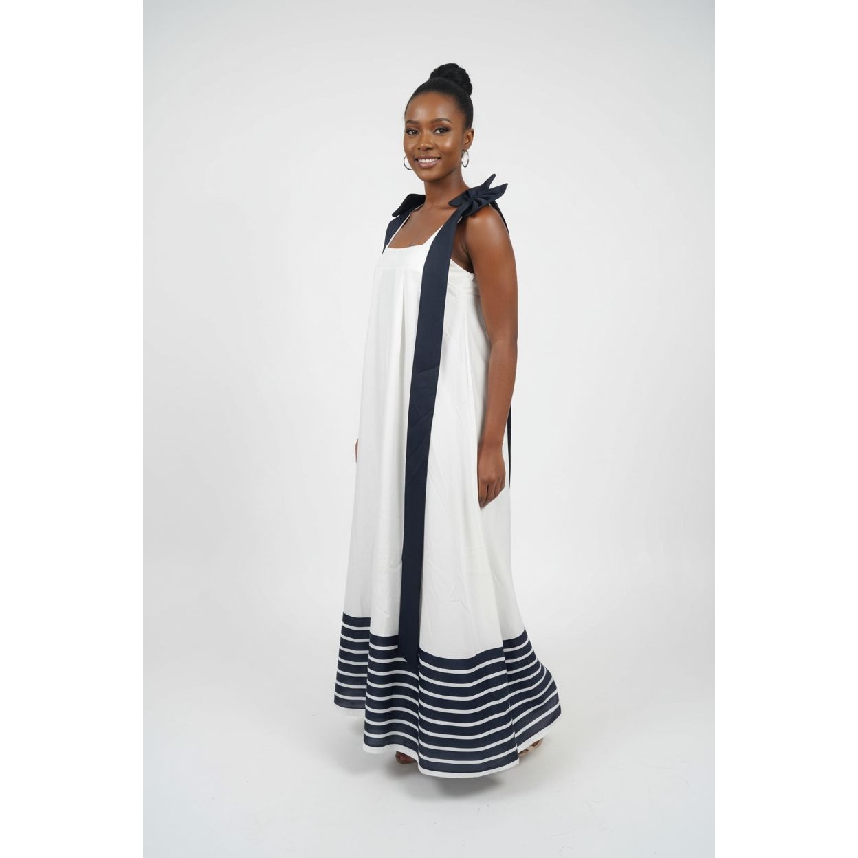 Black and White Traditional Stitched Maxi Dress