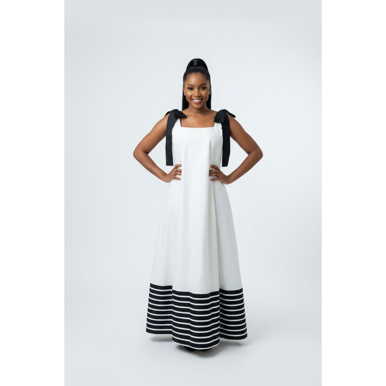 Black and White Traditional Stitched Maxi Dress
