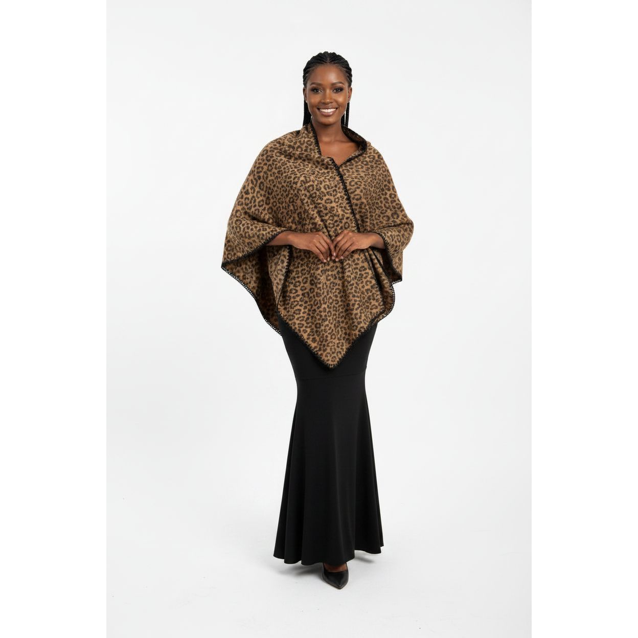 Plaid Blanket Open-Front Poncho Shaw
