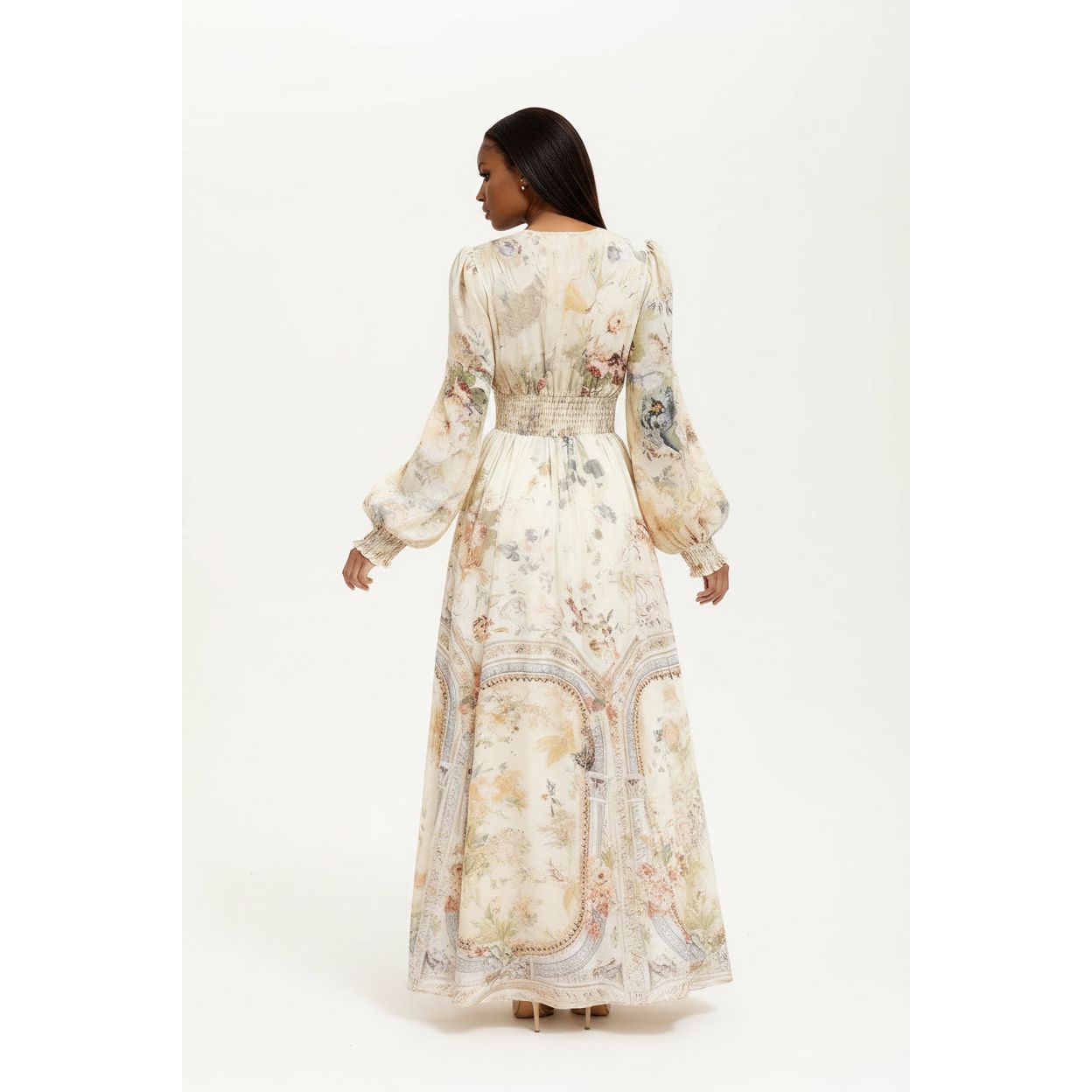 Plus Size Floral Flare Long Sleeves Maxi Dress