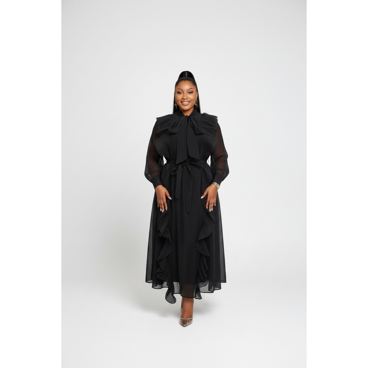 Plus Size Flowy Multi-frill Maxi Dress