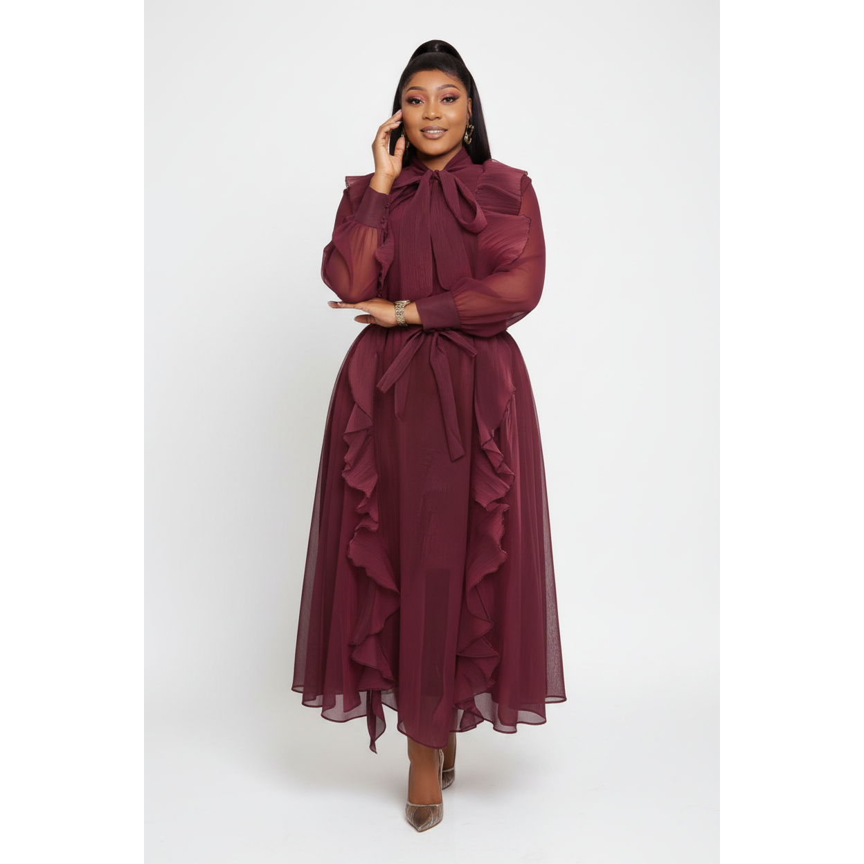 Plus Size Flowy Multi-frill Maxi Dress