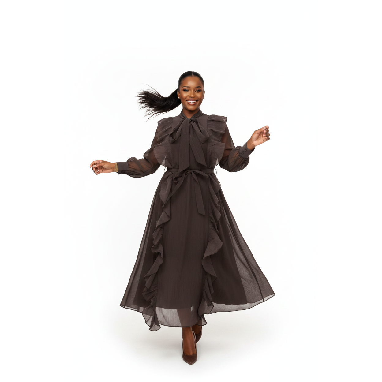Plus Size Flowy Multi-frill Maxi Dress