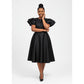 Black A-line Ruffle Sleeve Cuff Midi Dress