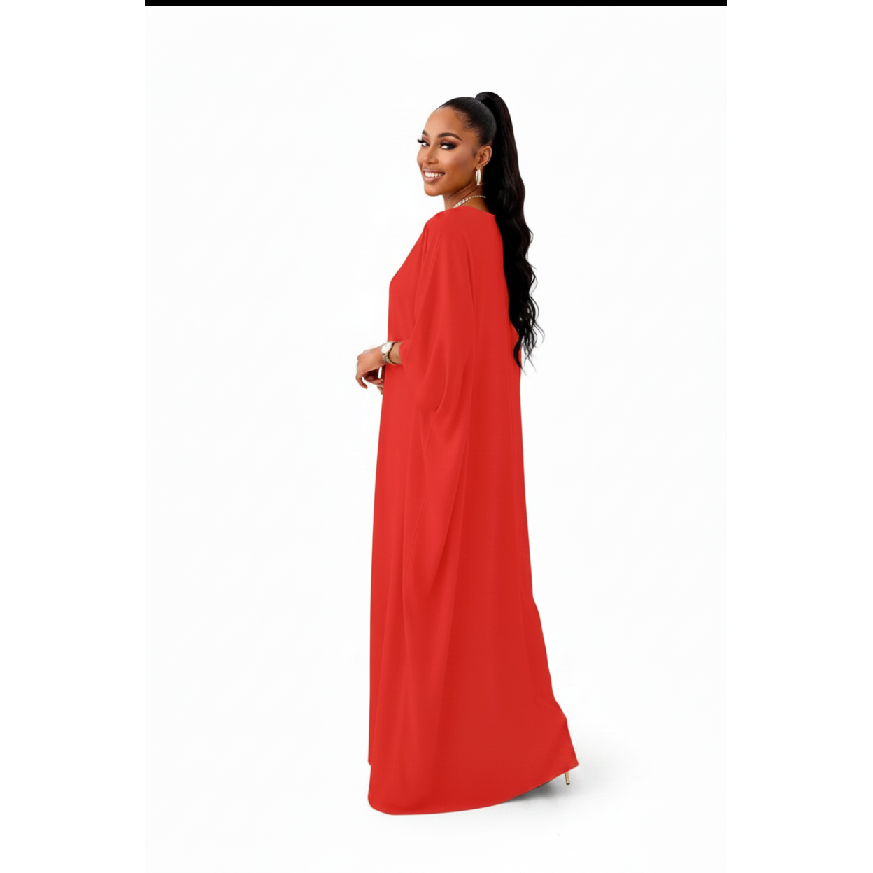 V-neck Batwing Sleeve Slit Kaftan Dress